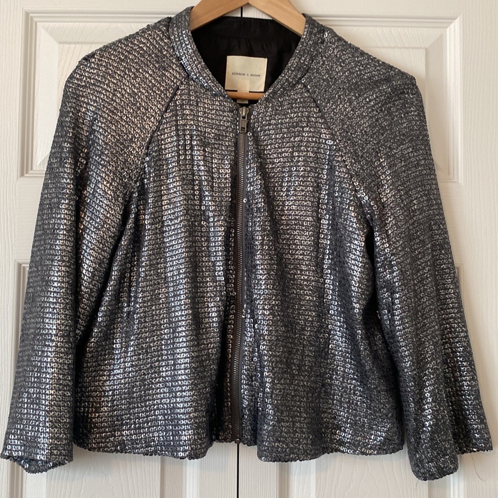 Anthropologie Metallic bomber inspired cropped jacket w/ Zipper. Only worn once.